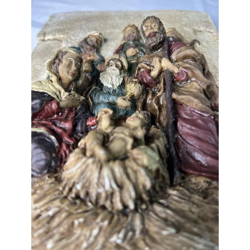 Vintage Nativity Wall Plaque High Relief Holy Family & Three Wise Men 8